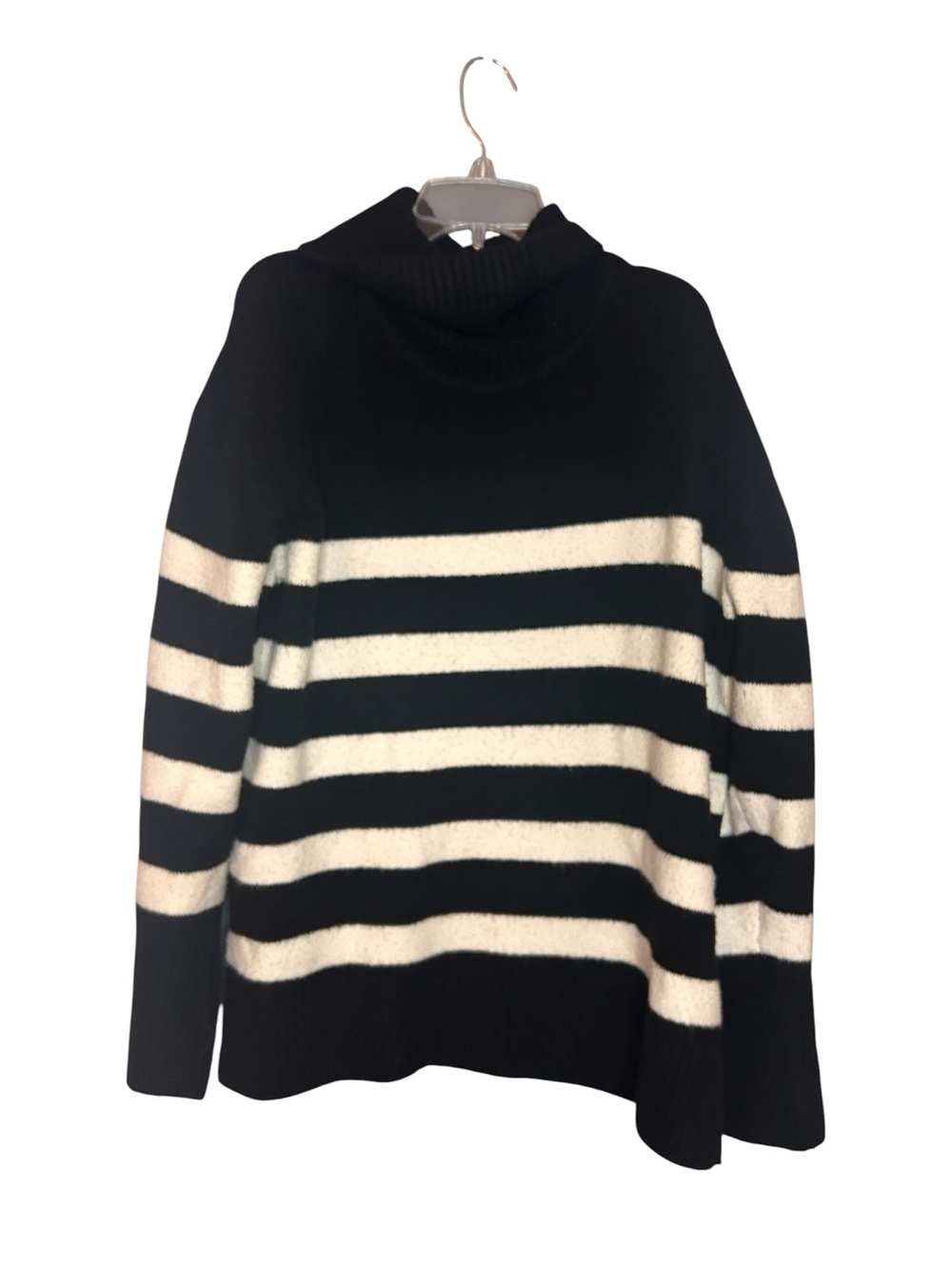 Nine West Black & Cream Striped Turtleneck Sweater | Medium Oversized